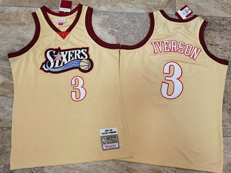 1997/98 Philadelphia 76ers IVERSON #3 Gold Classics Basketball Jersey (Closely Stitched)