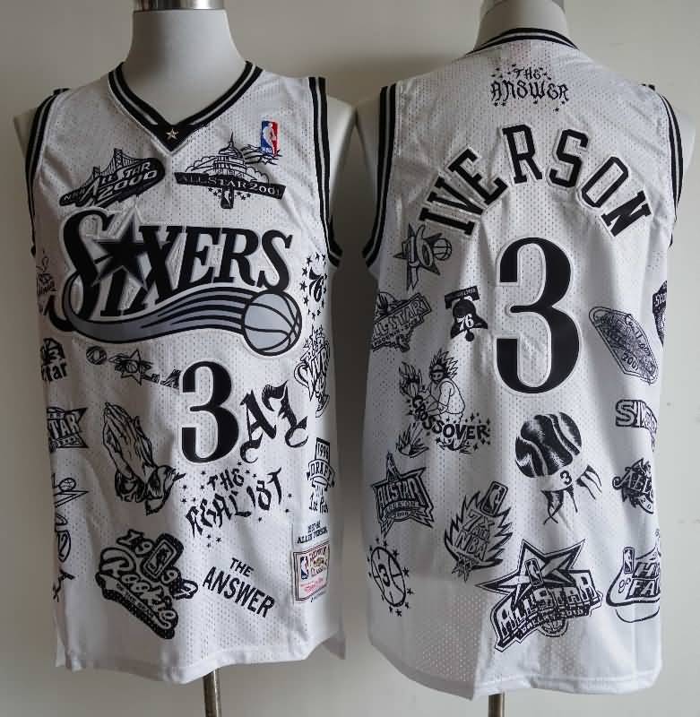 1997/98 Philadelphia 76ers IVERSON #4 White Classics Basketball Jersey (Stitched)