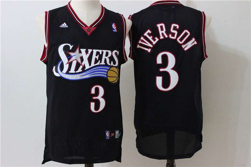 Philadelphia 76ers IVERSON #3 Black Classics Basketball Jersey (Stitched)