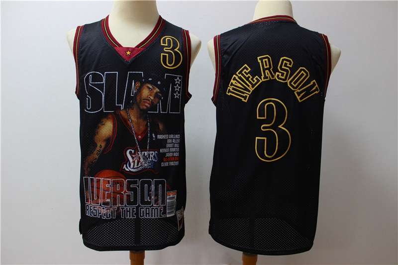 Philadelphia 76ers IVERSON #3 Black Classics Basketball Jersey 03 (Stitched)