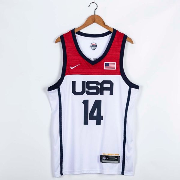 2021 USA GREEN #14 White Basketball Jersey (Stitched)