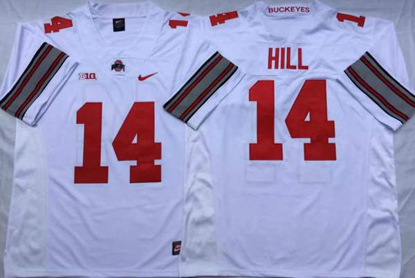 Ohio State Buckeyes HILL #14 White NCAA Football Jersey
