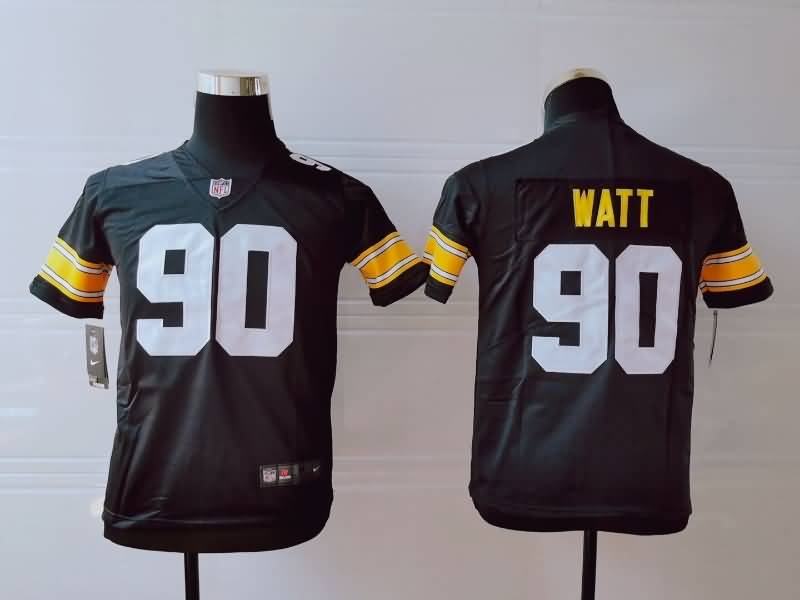 Kids Pittsburgh Steelers WATT #90 Black NFL Jersey 02
