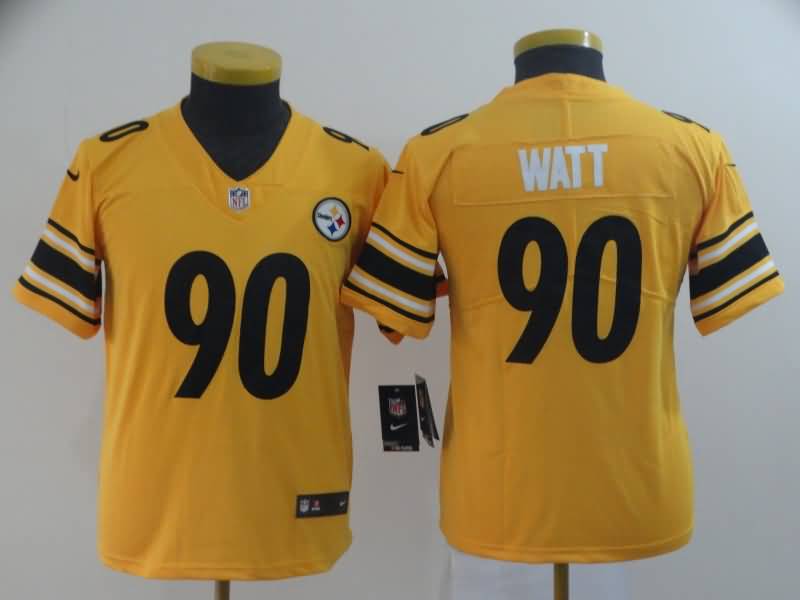 Kids Pittsburgh Steelers WATT #90 Yellow Inverted Legend NFL Jersey