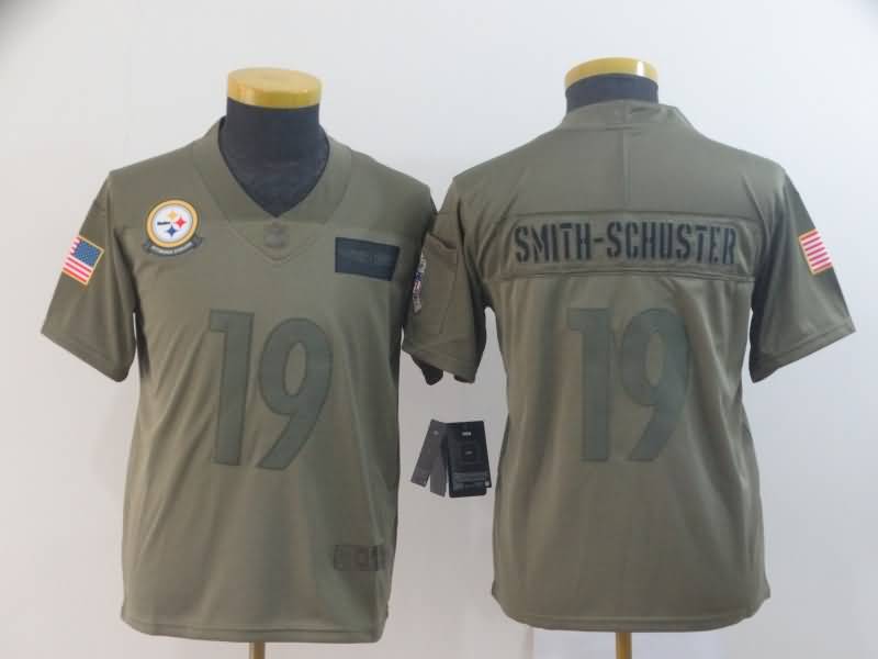Kids Pittsburgh Steelers SMITH-SCHUSTER #19 Olive Salute To Service NFL Jersey
