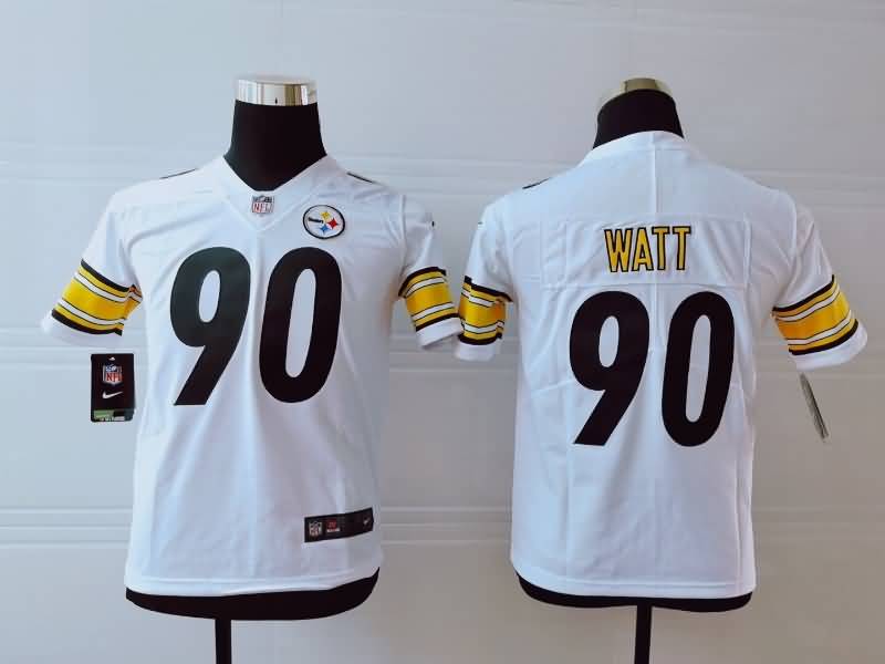 Kids Pittsburgh Steelers WATT #90 White NFL Jersey