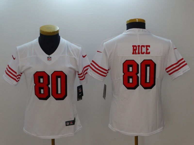 San Francisco 49ers RICE #80 White Women NFL Jersey