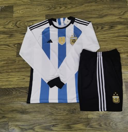 2022 Argentina Home 3 Stars Long Sleeve Soccer Jersey