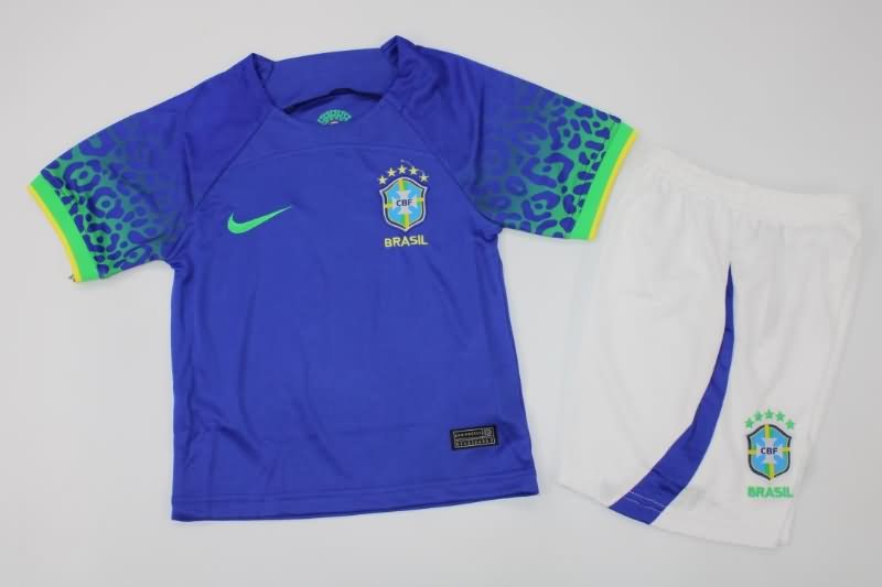 2022 World Cup Brazil Away Kids Soccer Jersey And Shorts