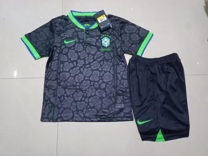 2022 World Cup Brazil Black Kids Soccer Jersey And Shorts