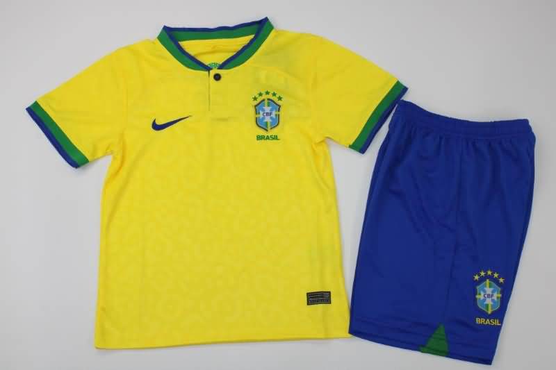 2022 World Cup Brazil Home Kids Soccer Jersey And Shorts