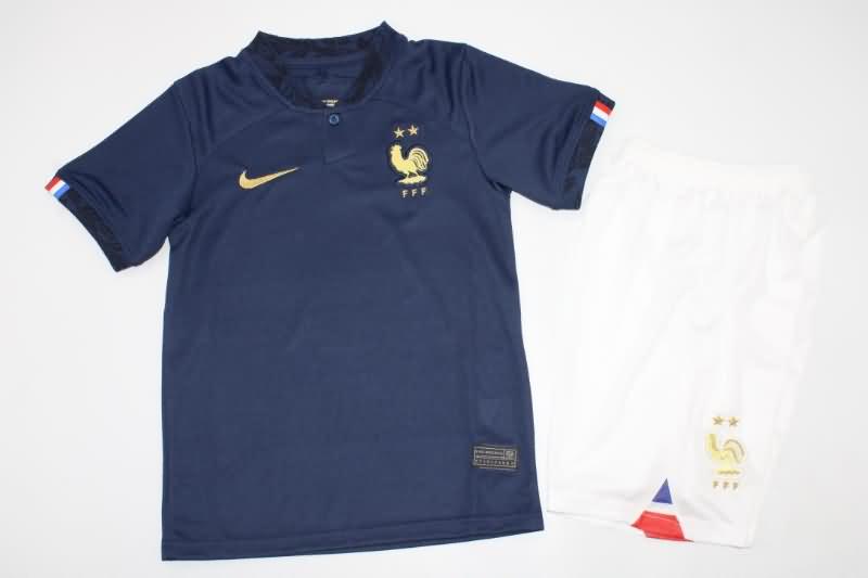 2022 World Cup France Home Kids Soccer Jersey And Shorts