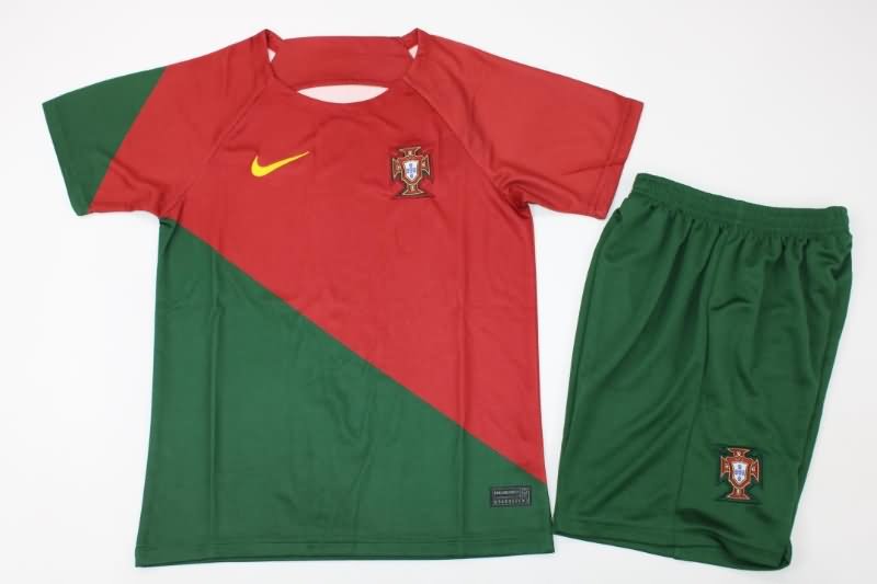 2022 World Cup Portugal Home Kids Jersey And Shorts