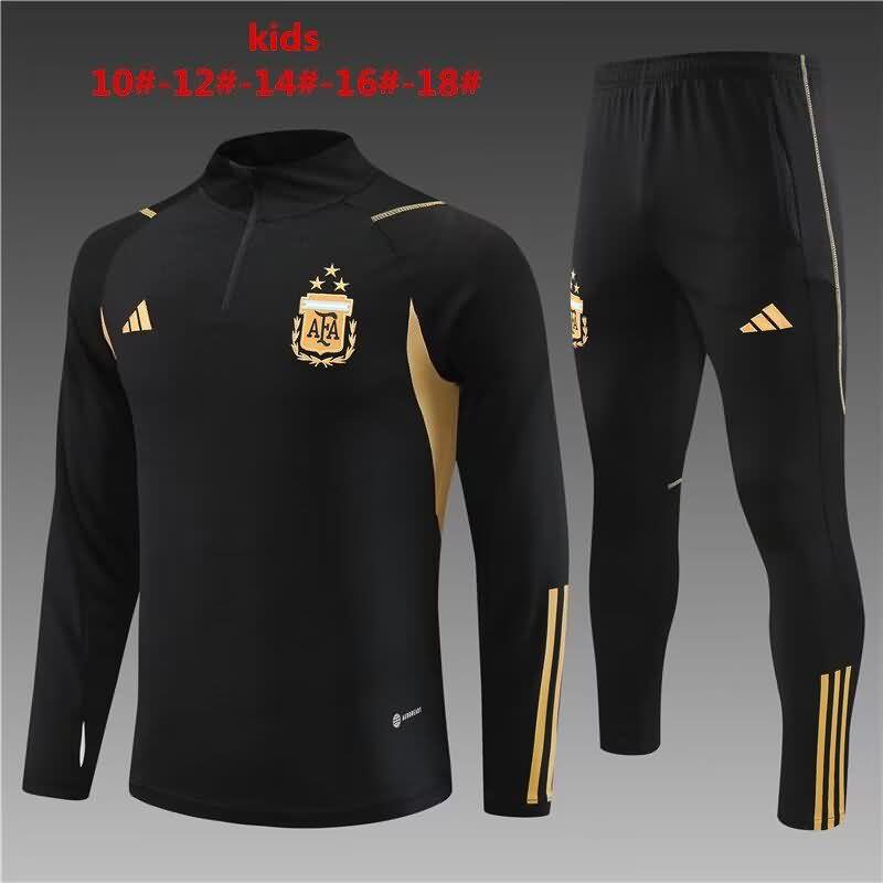 Kids - Thailand Quality(AAA) 2023 Argentina Black Soccer Tracksuit