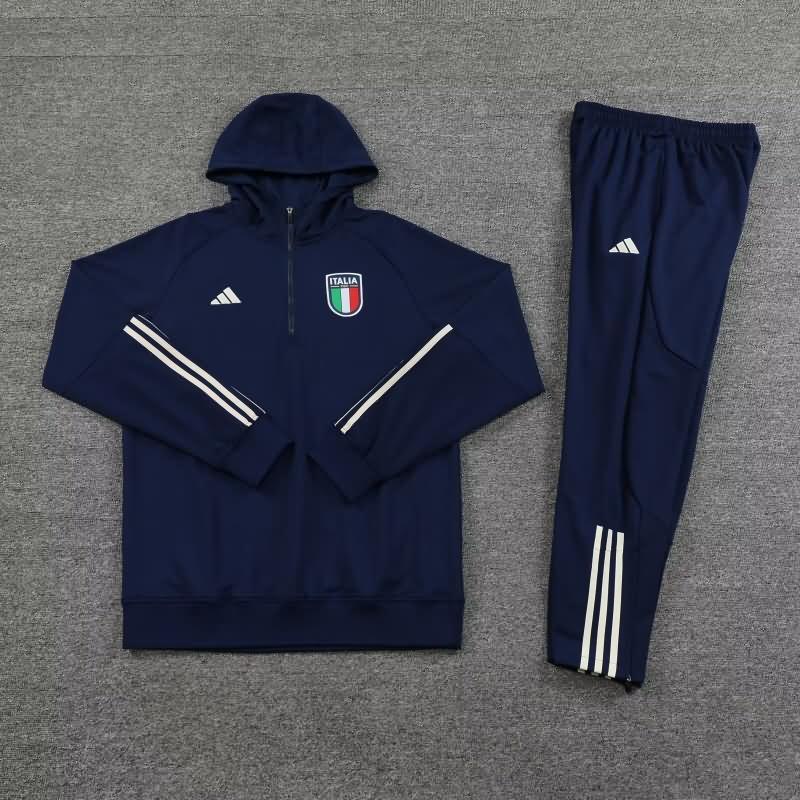 Thailand Quality(AAA) 2023 Italy Dark Blue Soccer Tracksuit 02