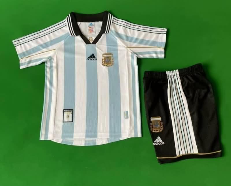 1998 Argentina Home Kids Soccer Jersey And Shorts