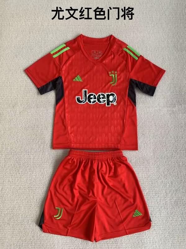 23/24 Juventus Goalkeeper Red Kids Soccer Jersey And Shorts
