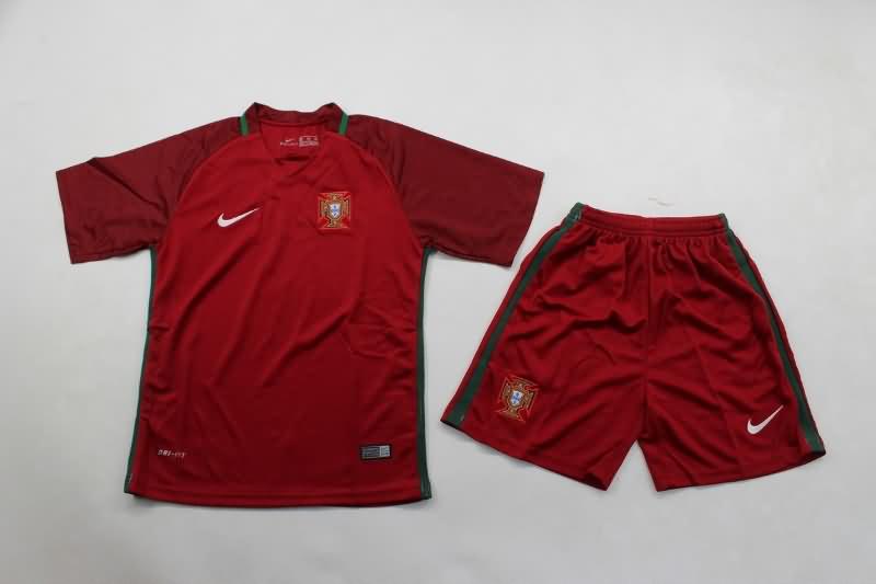 2016 Portugal Home Kids Soccer Jersey And Shorts