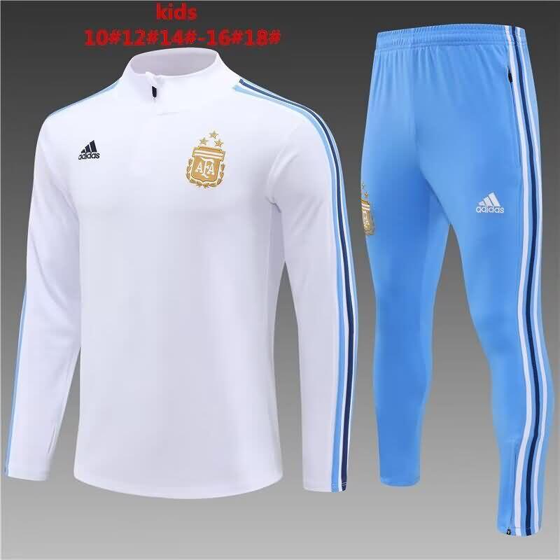 Kids - Thailand Quality(AAA) 2023 Argentina White Soccer Tracksuit 02