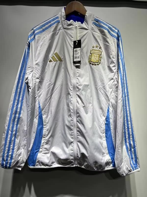 Thailand Quality(AAA) 2024 Argentina White Blue Reversible Soccer Windbreaker
