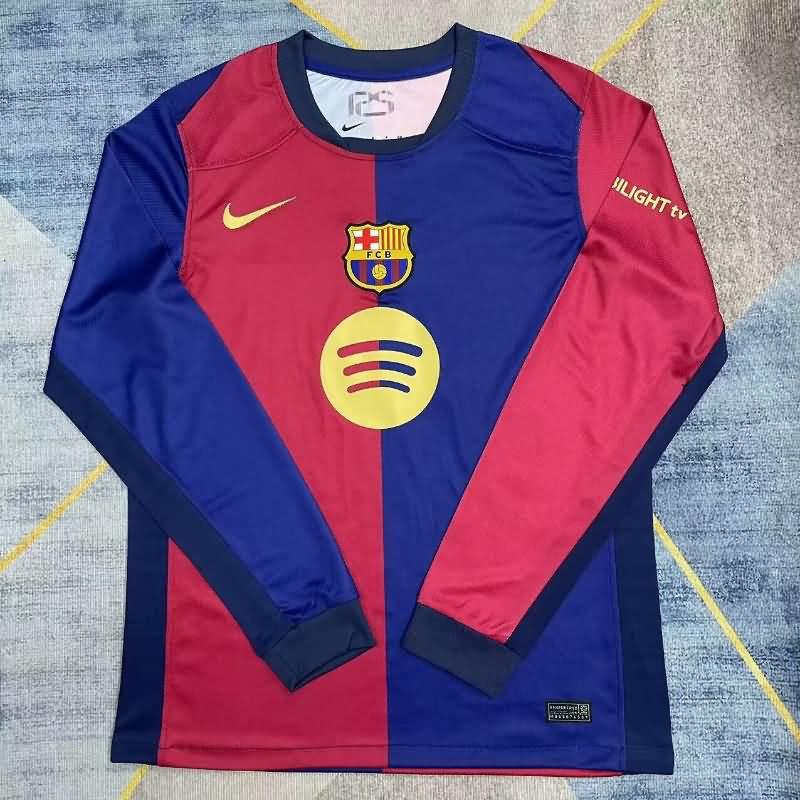 Thailand Quality(AAA) 24/25 Barcelona Home Long Sleeve Soccer Jersey Sponsor