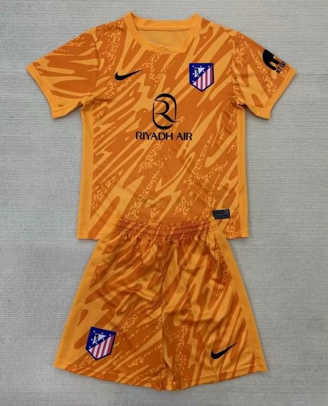 24/25 Atletico Madrid Goalkeeper Orange Kids Soccer Jersey And Shorts