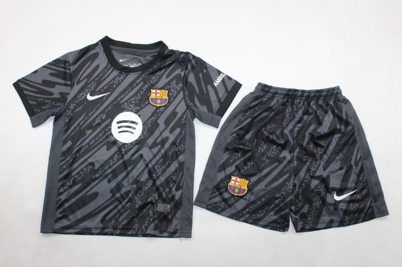 24/25 Barcelona Goalkeeper Black Kids Soccer Jersey And Shorts