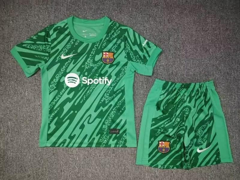 24/25 Barcelona Goalkeeper Green Kids Soccer Jersey And Shorts