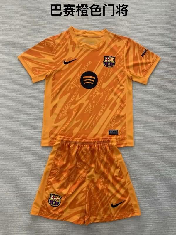 24/25 Barcelona Goalkeeper Orange Kids Soccer Jersey And Shorts