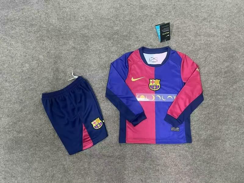 24/25 Barcelona Home Long Sleeve Kids Soccer Jersey And Shorts Sponsor 02