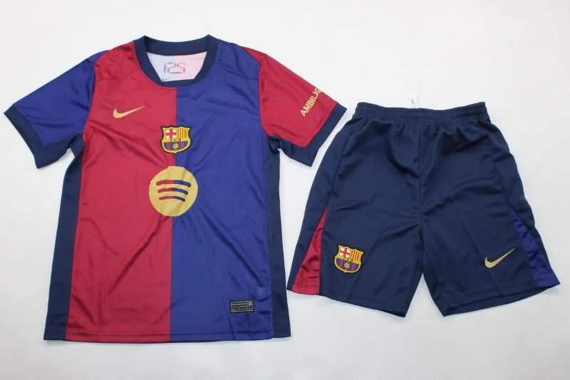 24/25 Barcelona Home Kids Soccer Jersey And Shorts Sponsor