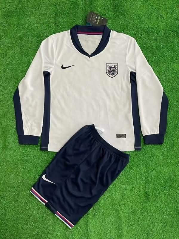 2024 England Home Long Sleeve Kids Soccer Jersey And Shorts