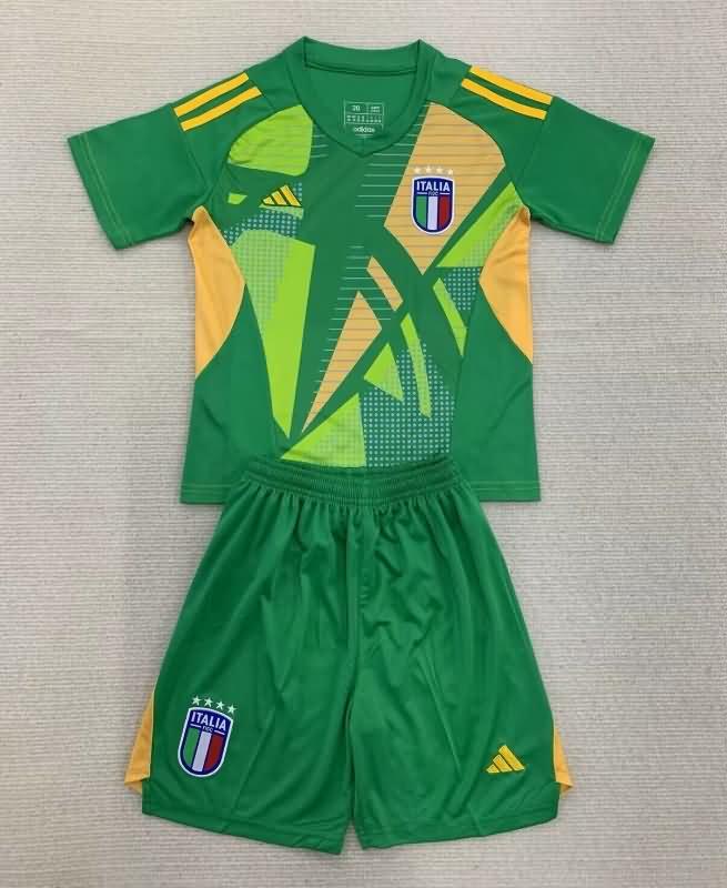 2024 Italy Goalkeeper Green Kids Soccer Jersey And Shorts