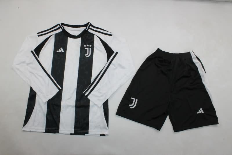 24/25 Juventus Home Long Sleeve Kids Soccer Jersey And Shorts