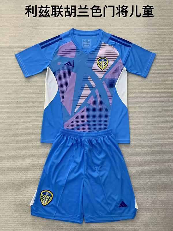 24/25 Leeds United Goalkeeper Blue Kids Soccer Jersey And Shorts