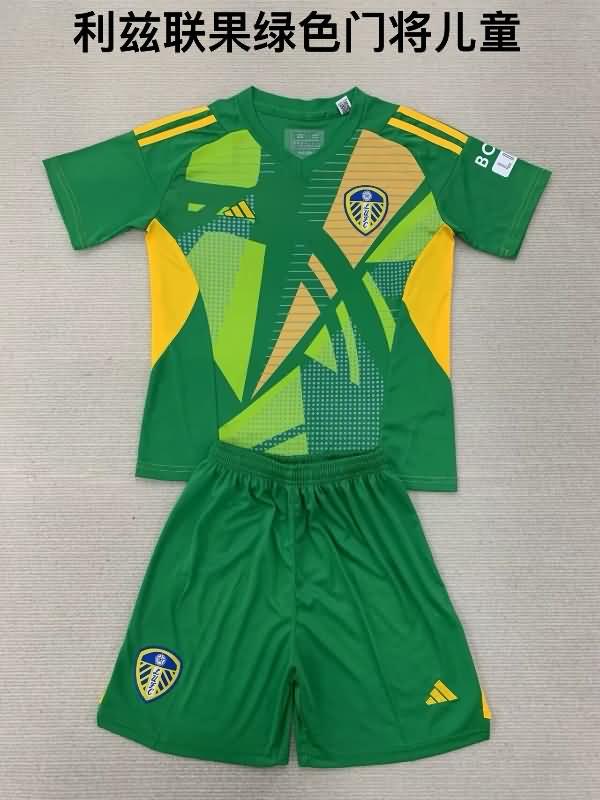 24/25 Leeds United Goalkeeper Green Kids Soccer Jersey And Shorts