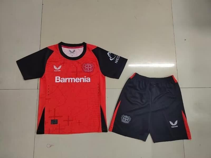24/25 Leverkusen Home Kids Soccer Jersey And Shorts