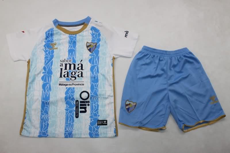 24/25 Malaga Home Kids Soccer Jersey And Shorts