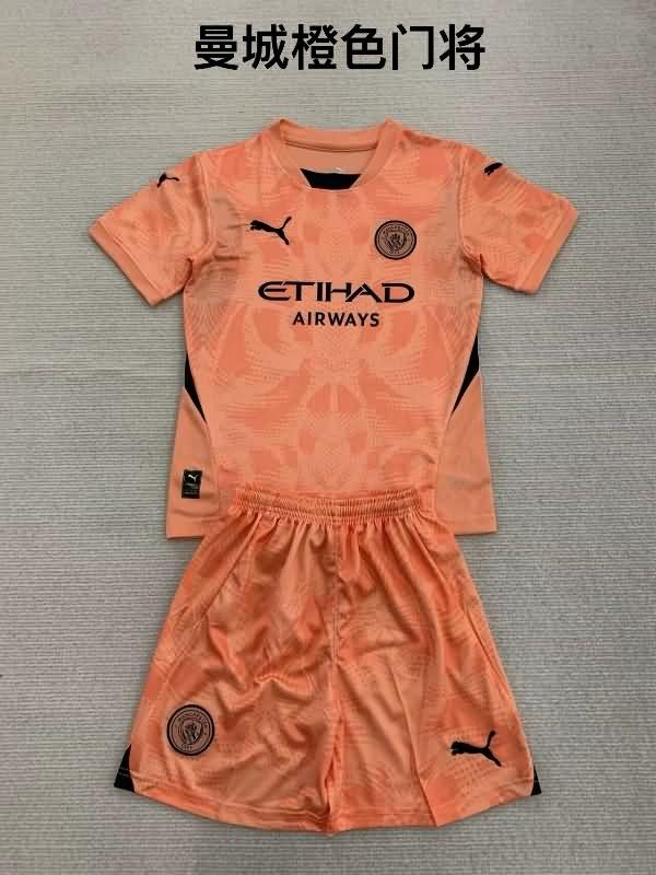 24/25 Manchester City Goalkeeper Orange Kids Soccer Jersey And Shorts