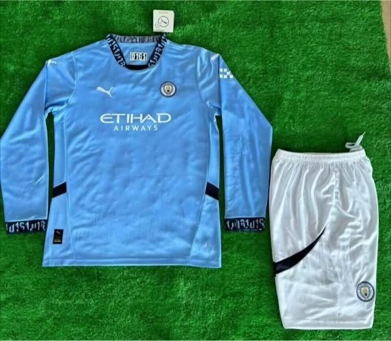 24/25 Manchester City Home Long Sleeve Kids Soccer Jersey And Shorts