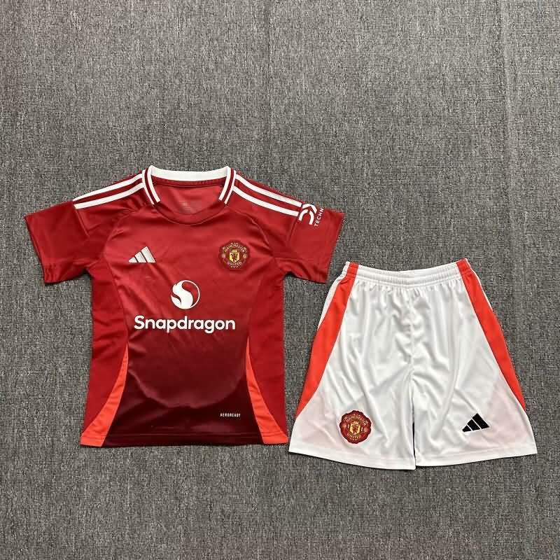 24/25 Manchester United Home Kids Soccer Jersey And Shorts Leaked