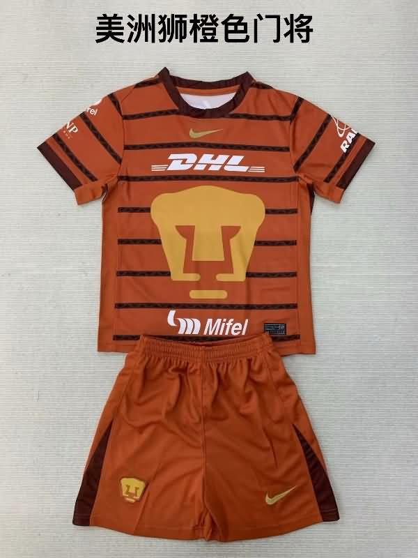 24/25 Pumas UNAM Goalkeeper Orange Kids Soccer Jersey And Shorts