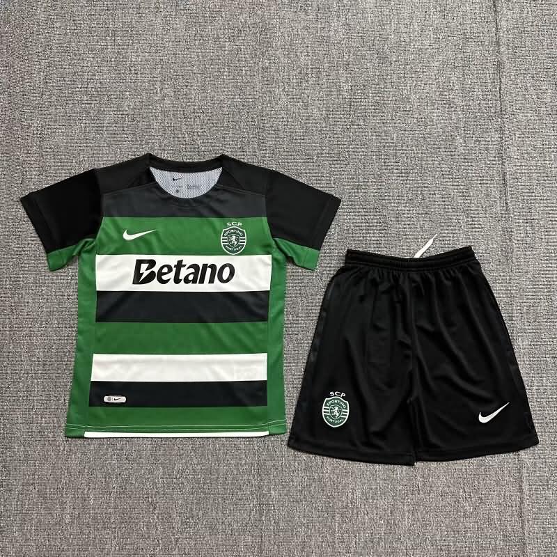 24/25 Sporting Lisbon Home Kids Soccer Jersey And Shorts