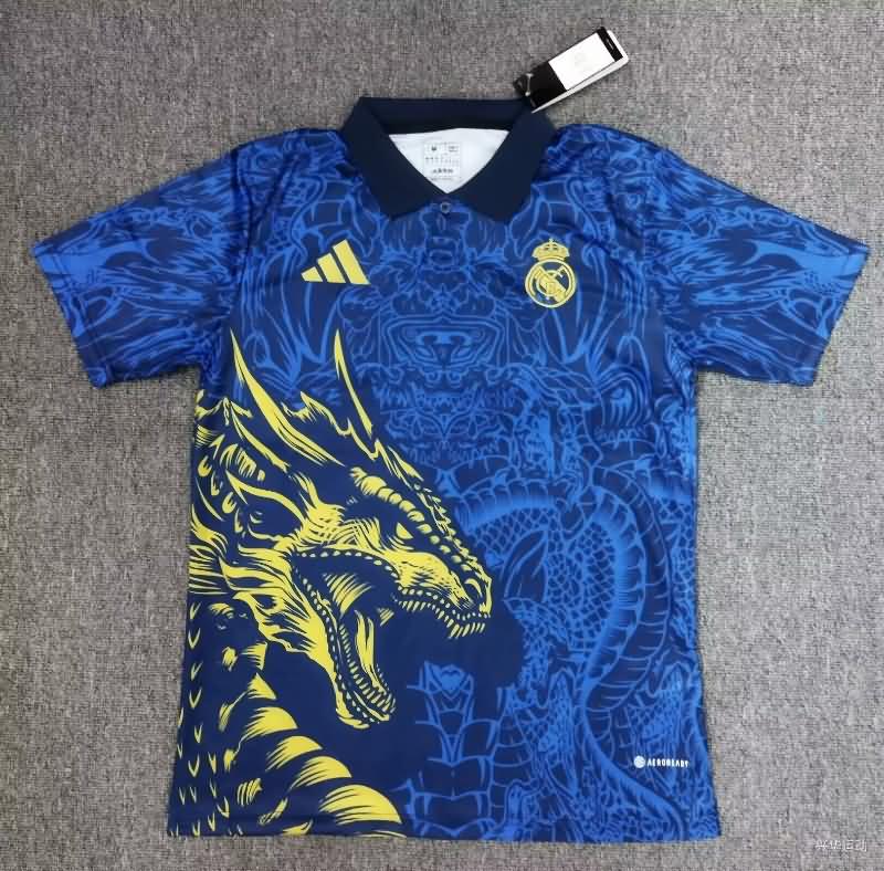 Thailand Quality(AAA) 24/25 Real Madrid Blue Polo Soccer T-Shirt