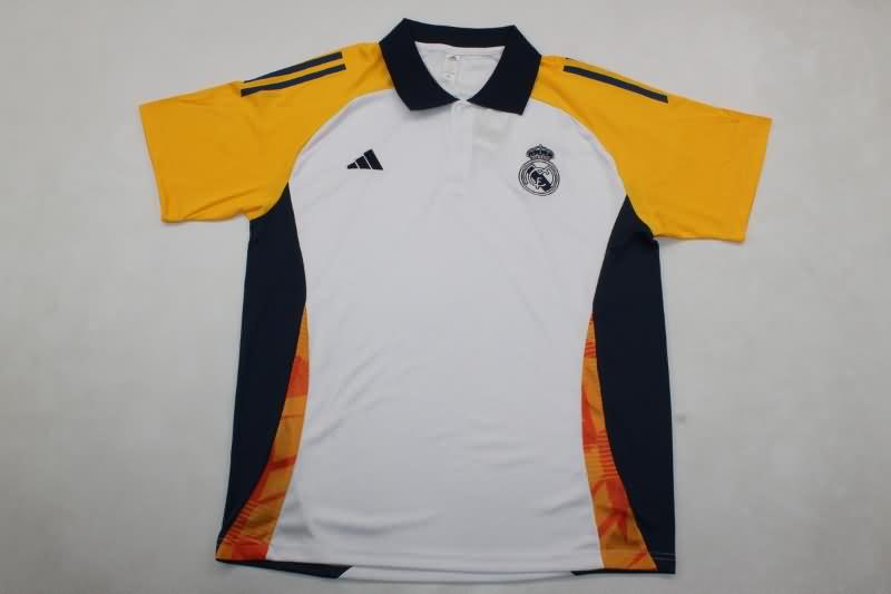 Thailand Quality(AAA) 24/25 Real Madrid White Polo Soccer T-Shirt 02