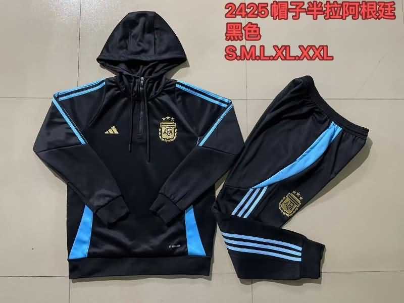 Thailand Quality(AAA) 2024 Argentina Black Soccer Tracksuit 03