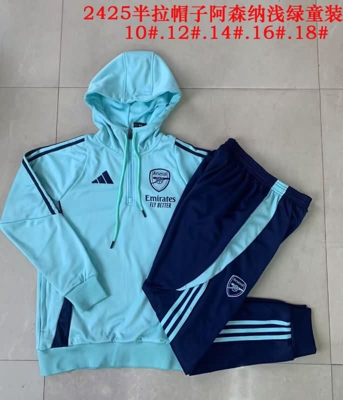 Kids - Thailand Quality(AAA) 24/25 Arsenal Green Soccer Tracksuit 02