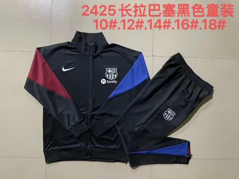 Kids - Thailand Quality(AAA) 24/25 Barcelona Black Soccer Tracksuit 02