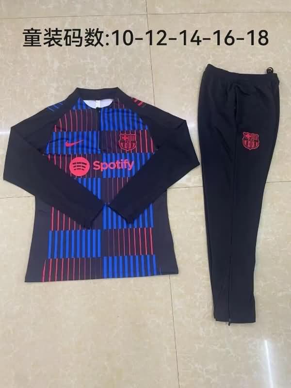 Kids - Thailand Quality(AAA) 24/25 Barcelona Black Soccer Tracksuit 03