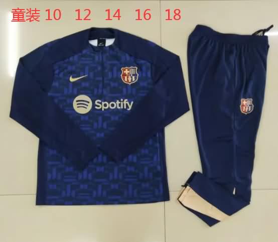 Kids - Thailand Quality(AAA) 24/25 Barcelona Dark Blue Soccer Tracksuit 04